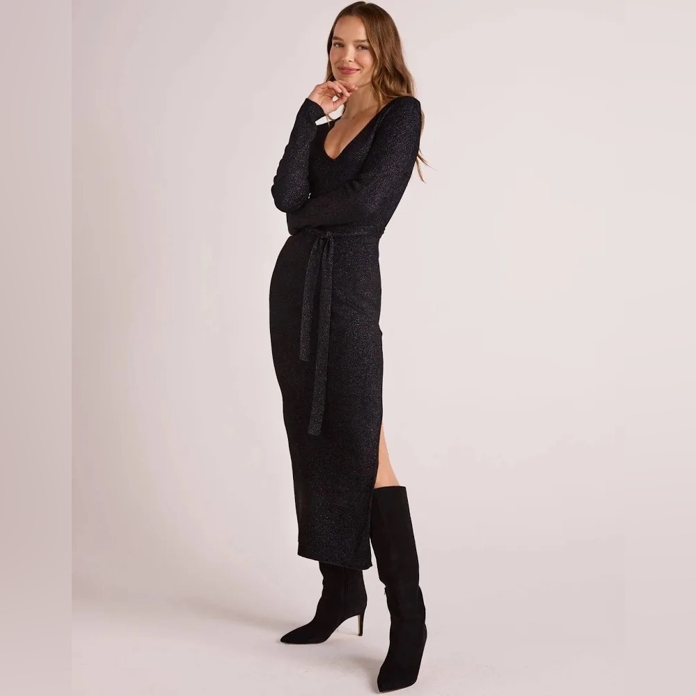 BELLA DAHL- Long Sleeve Maxi Sweater Dress - Black With Metallic